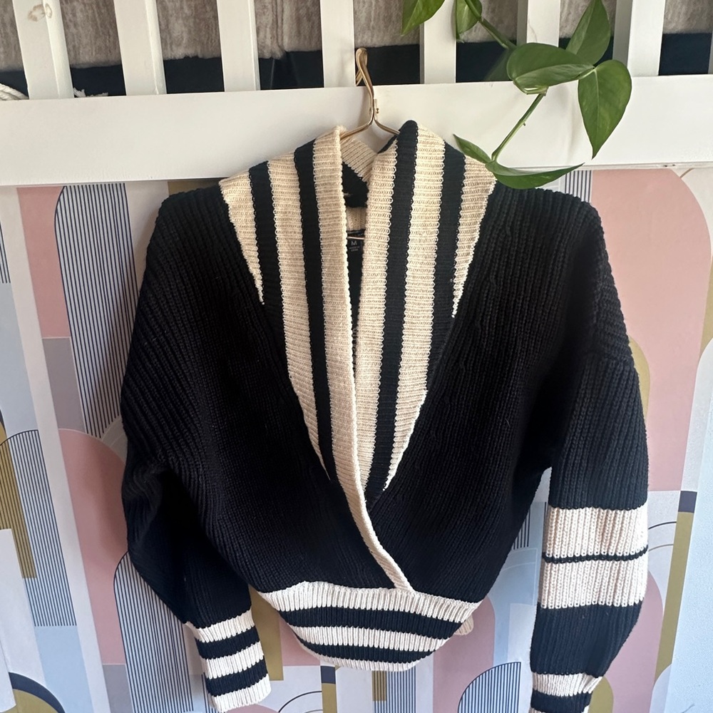 Steve Madden Black and Cream Striped Sweater